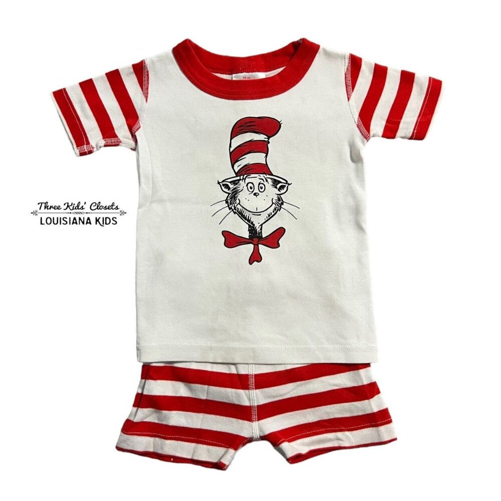 Hanna Andersson Sz 90 (3) Dr. Seuss Cat In The Hat Short Pajamas